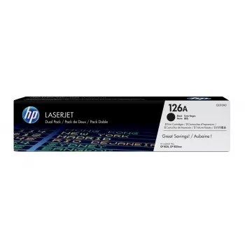 HP 126A 2 kpl:n pakkaus musta alkuperäinen LaserJet-värikasetti, 2400 sivua, musta, 2 kpl