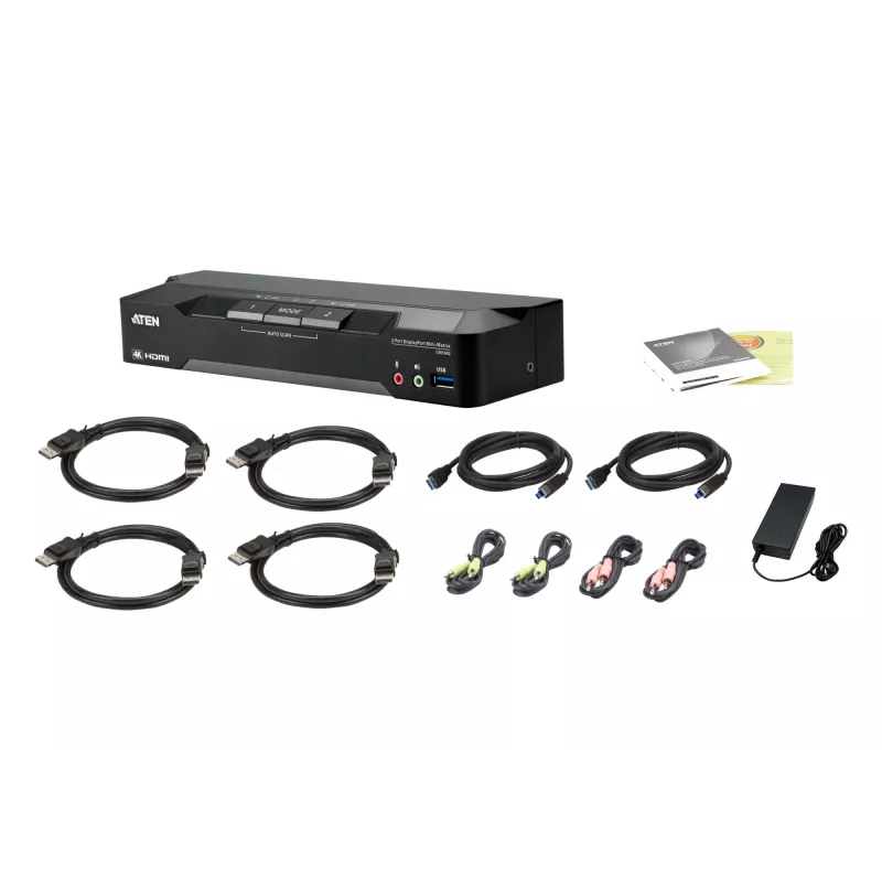 ATEN 2-porttinen 4K DisplayPort Dual-Display-Mini-Matrix-Boundless-KVM-kytkin