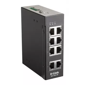 D-Link 8-porttinen hallitsematon teollisuuskytkin, jossa 8 x 10/100 BaseT(X) -porttia