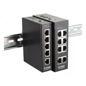 D-Link 8-porttinen hallitsematon teollisuuskytkin, jossa 8 x 10/100 BaseT(X) -porttia