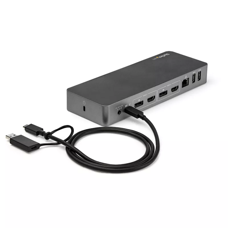 StarTech.com yleinen kannettavan telakointiasema, hybridi USB-C & USB-A -telakka, Dual 4K DP & HDMI, 60W PD, Mac / Windows / Chrome OS, 4x USB 5Gbps -keskitin, GbE