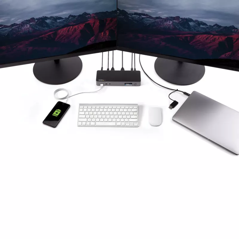 StarTech.com yleinen kannettavan telakointiasema, hybridi USB-C & USB-A -telakka, Dual 4K DP & HDMI, 60W PD, Mac / Windows / Chrome OS, 4x USB 5Gbps -keskitin, GbE