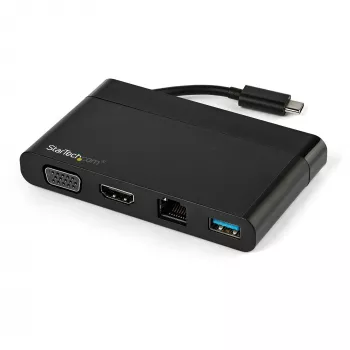 StarTech.com USB-C-moniporttisovitin, jossa HDMI, VGA, gigabit Ethernet & USB 3.0 – USB-C 4K HDMI- tai 1080p VGA -näyttöön Mini-Dock-keskitin – USB Type-C matkatelakointiasema USB-C-kannettaville