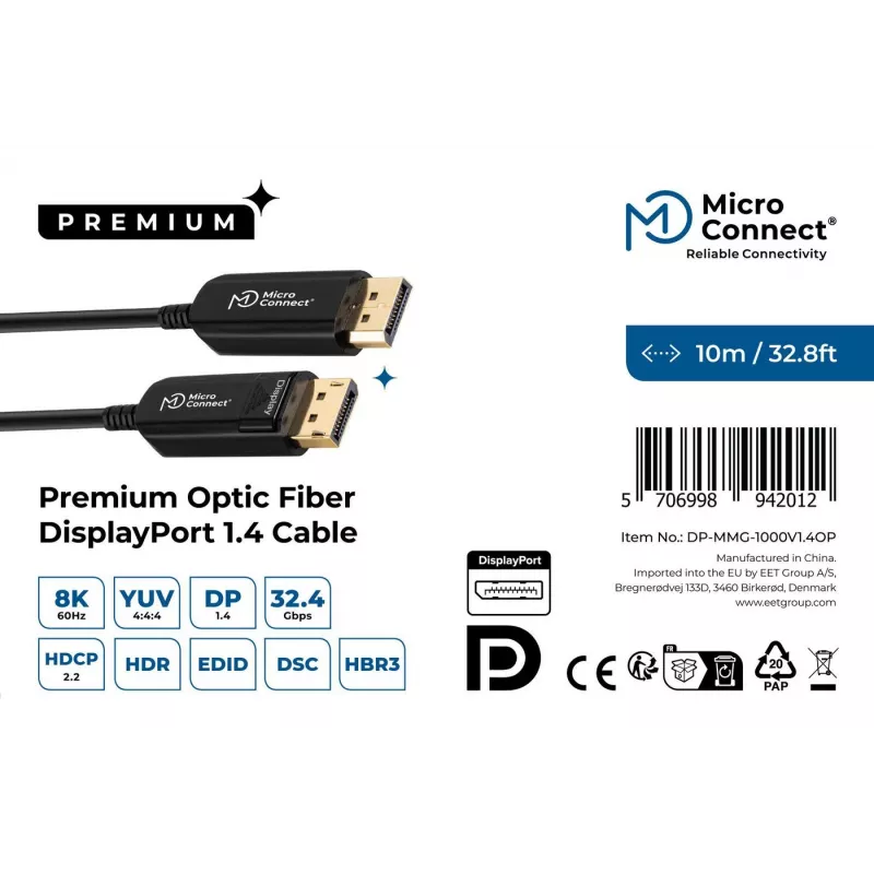 Microconnect DP-MMG-1000V1.4OP DisplayPort-kaapeli 10 m musta