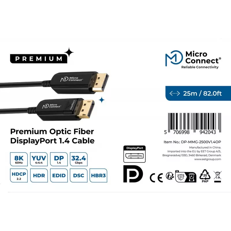 Microconnect DP-MMG-2500V1.4OP DisplayPort-kaapeli 25 m musta