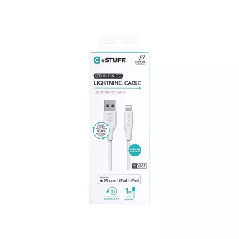Lightning-kaapeli eSTUFF ES601170 1m USB-A 2,4A 5V valkoinen