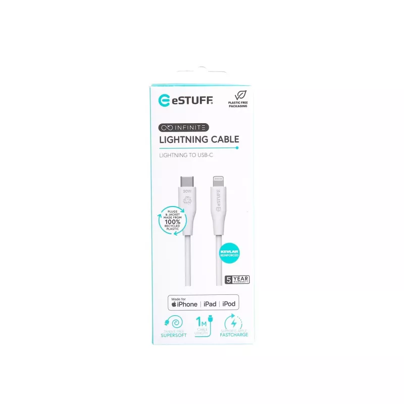 Lightning-kaapeli eSTUFF ES602170 1m USB C 2.4A 5V GRS-sertifioitu