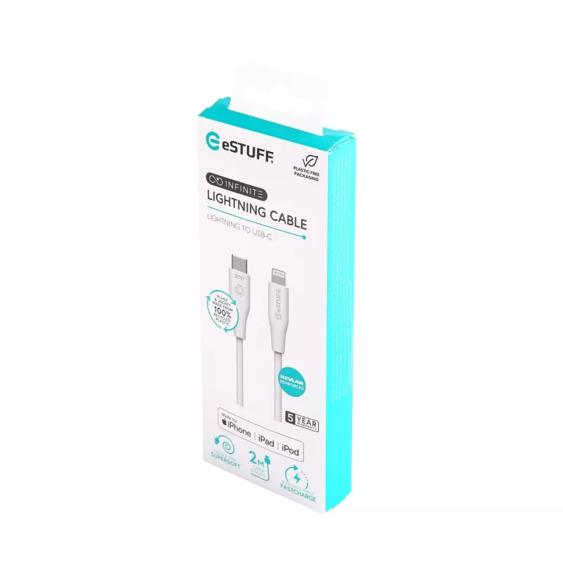 Lightning-kaapeli eSTUFF ES602270 3m USB-C 2,4A valkoinen