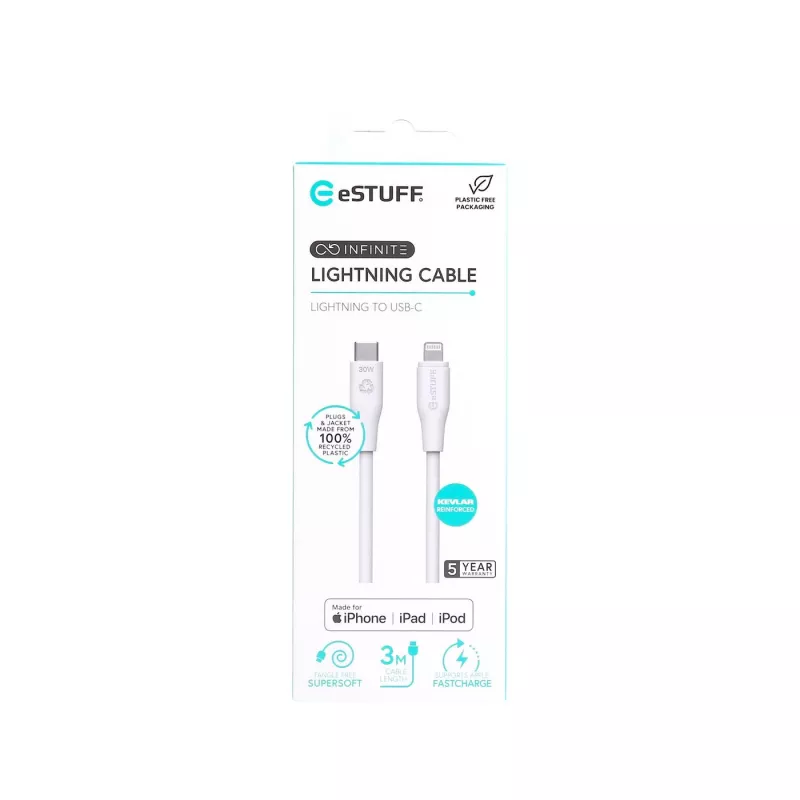 Lightning-kaapeli eSTUFF ES602370 3m USB-C 2,4A 5V