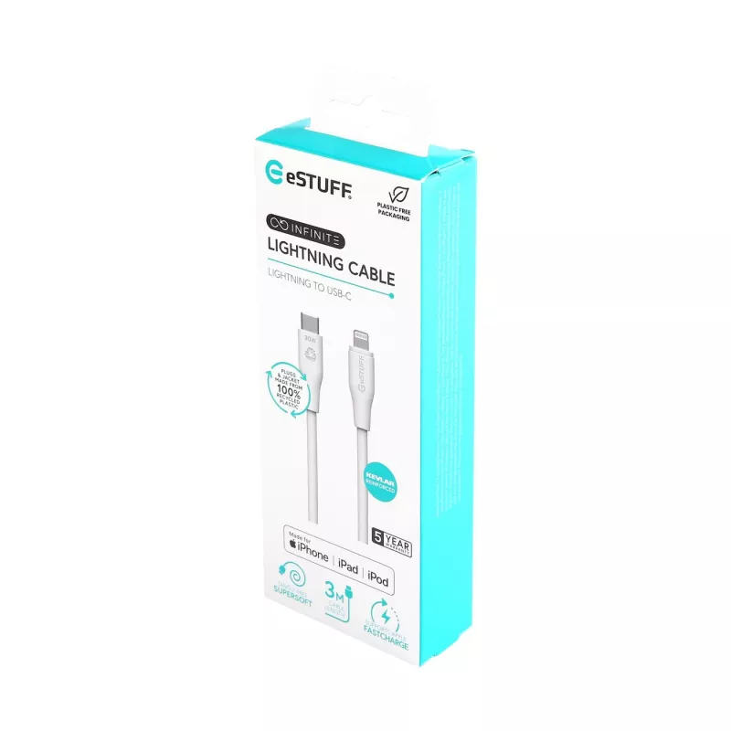 Lightning-kaapeli eSTUFF ES602370 3m USB-C 2,4A 5V