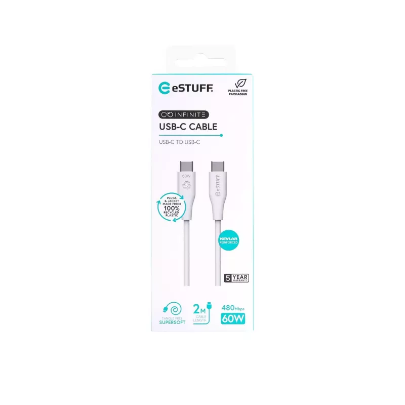 USB-kaapeli eSTUFF ES604270 2 m USB-C valkoinen USB 2.0 0,48 Gbit/s