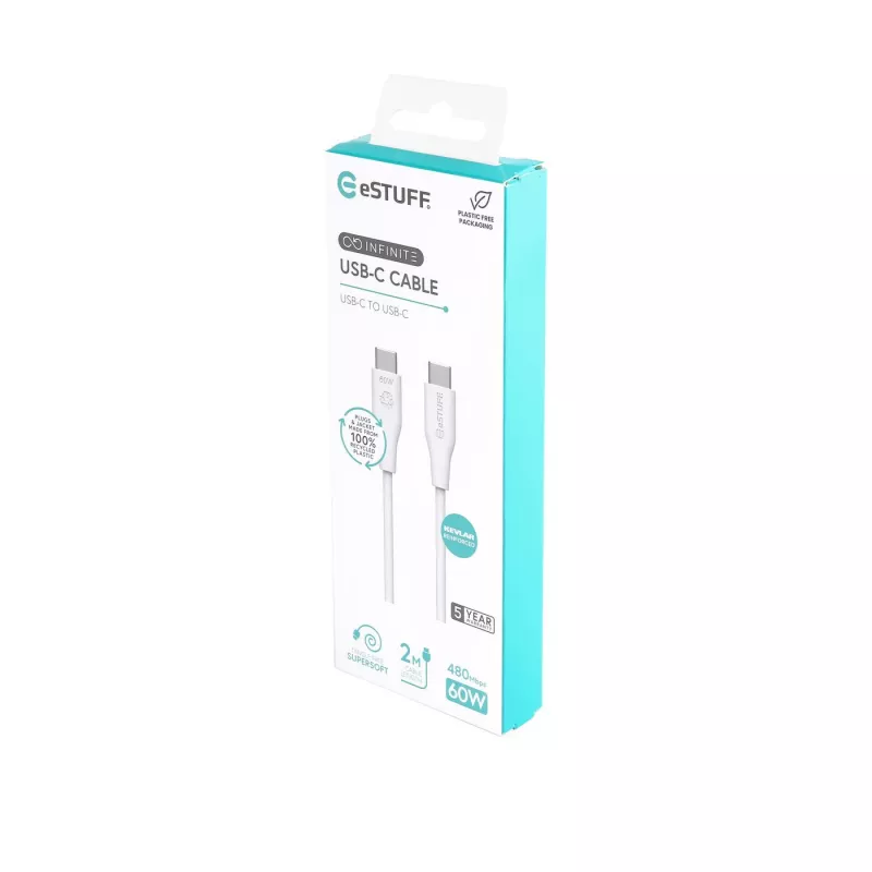 USB-kaapeli eSTUFF ES604270 2 m USB-C valkoinen USB 2.0 0,48 Gbit/s