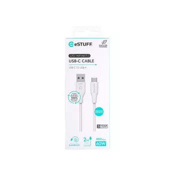 eSTUFF ES605270 USB-kaapeli USB 2.0 2 m USB-C USB-A valkoinen