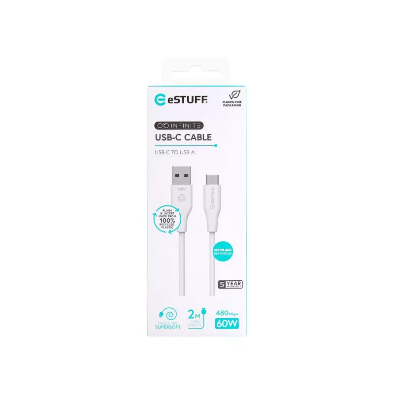 eSTUFF ES605270 USB-kaapeli USB 2.0 2 m USB-C USB-A valkoinen