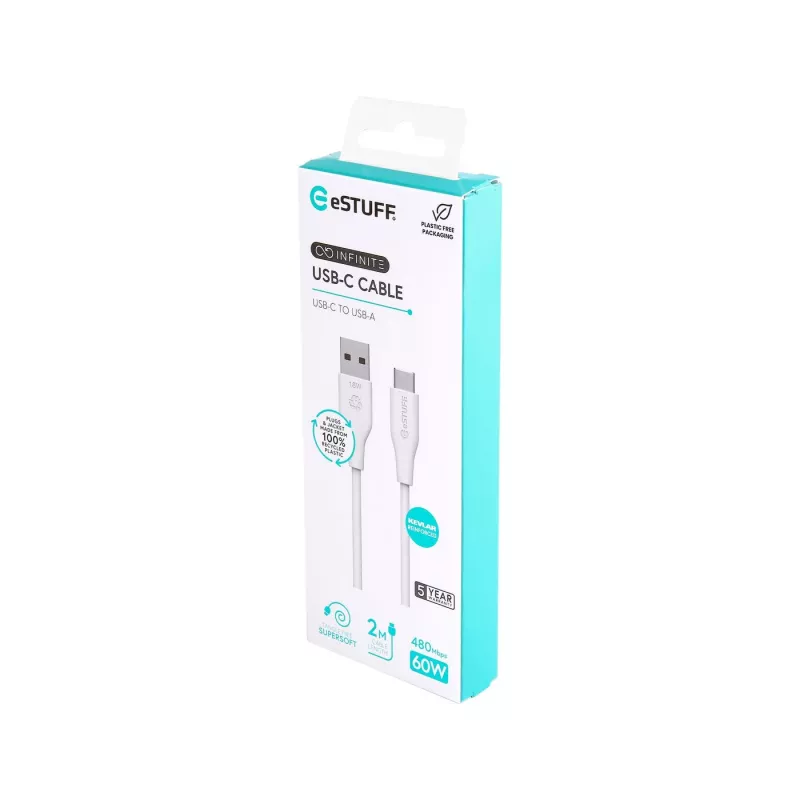 eSTUFF ES605270 USB-kaapeli USB 2.0 2 m USB-C USB-A valkoinen