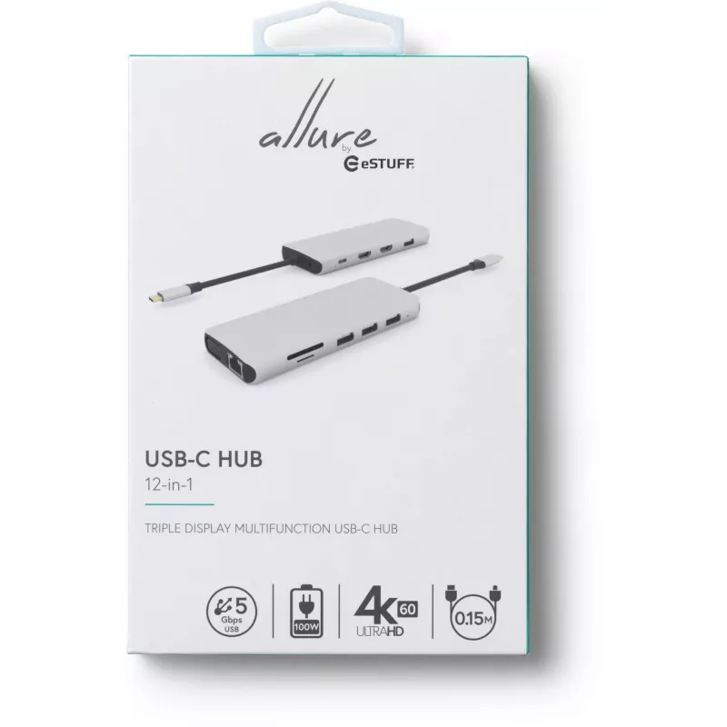 eSTUFF ES623009 USB-keskitin USB 3.2 Gen 1 (3.1 Gen 1) Type-C 5000 Mbit/s harmaa