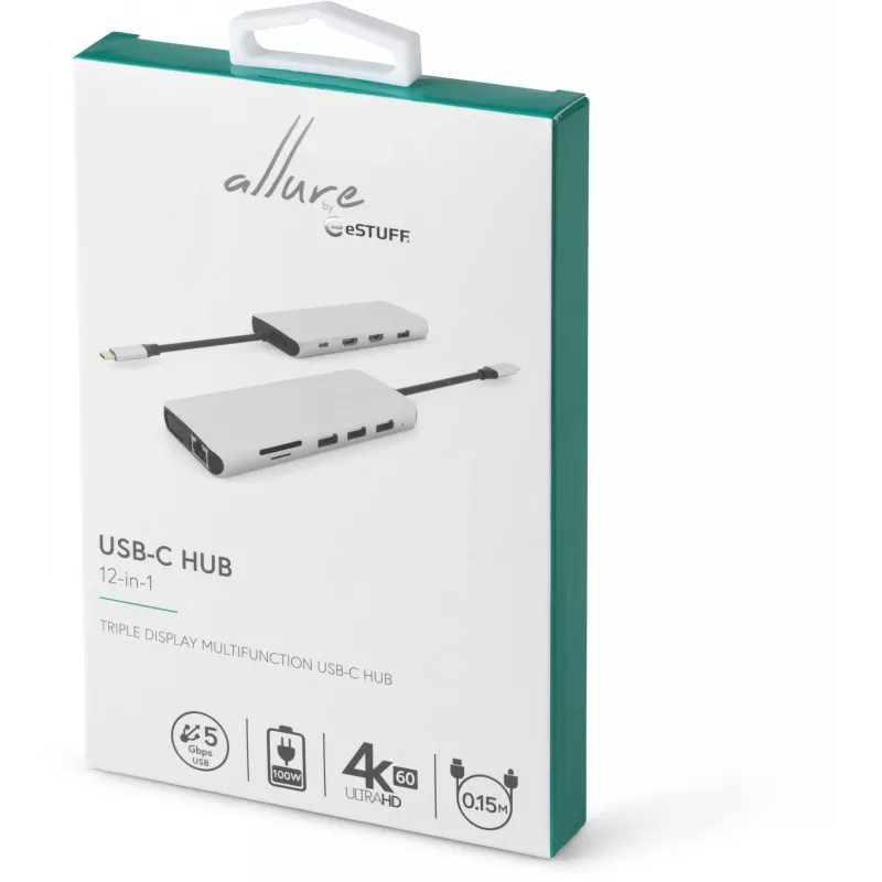 eSTUFF ES623009 USB-keskitin USB 3.2 Gen 1 (3.1 Gen 1) Type-C 5000 Mbit/s harmaa
