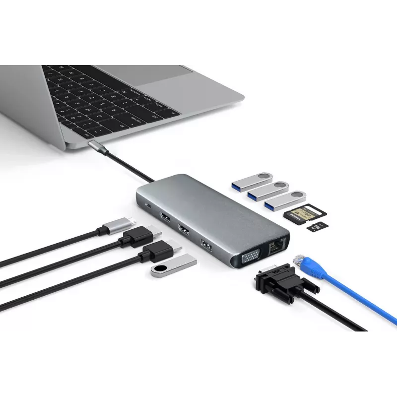 eSTUFF ES623009 USB-keskitin USB 3.2 Gen 1 (3.1 Gen 1) Type-C 5000 Mbit/s harmaa
