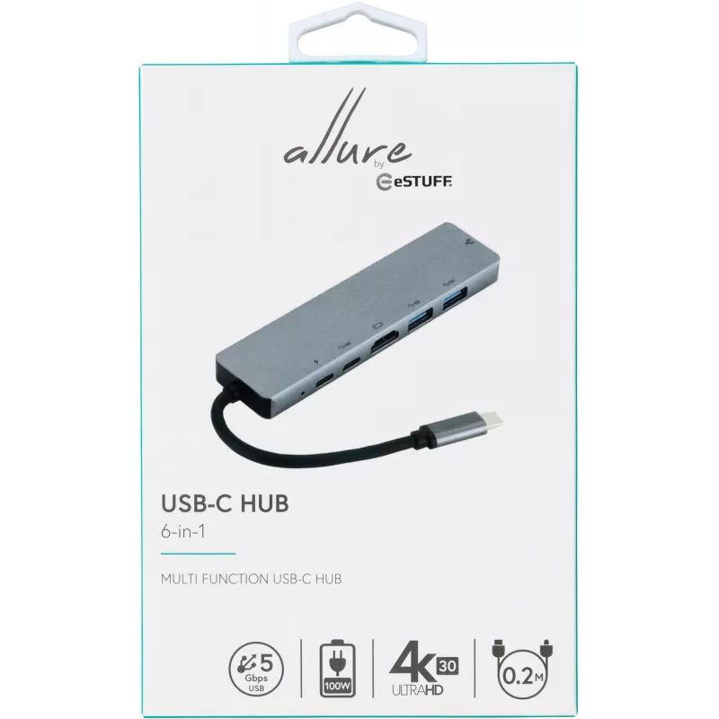 eSTUFF ES623012 kannettavan tietokoneen telakka/porttireplikaattori USB 3.2 Gen 1 (3.1 Gen 1) Type-C harmaa