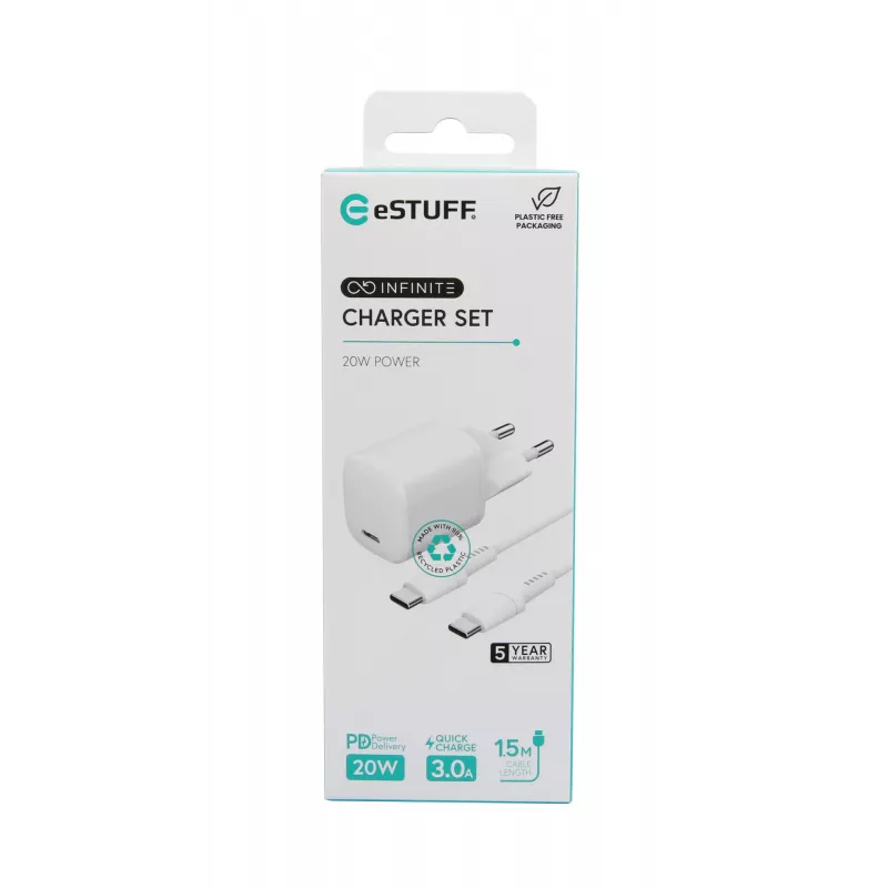 Mobiililaitteen laturi eSTUFF ES637500 12V USB Type-C 1,5 m valkoinen