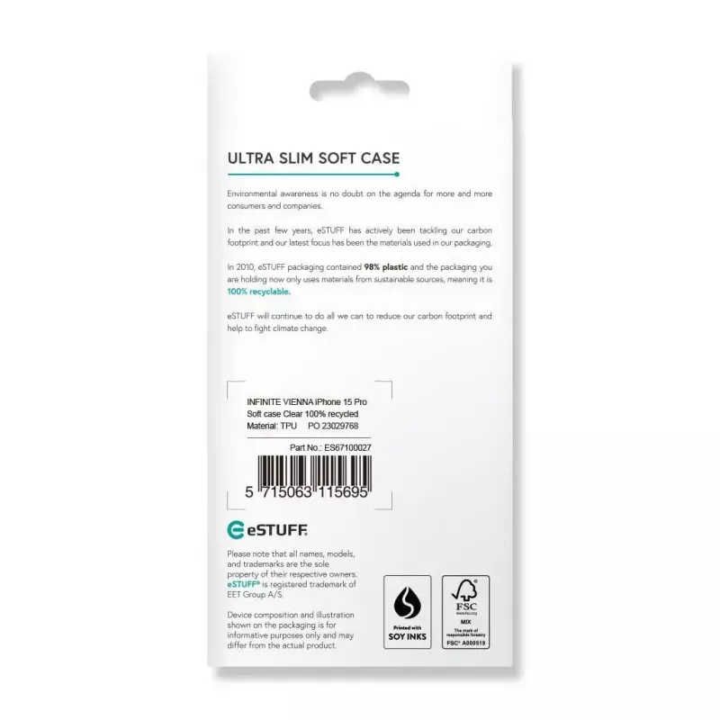 eSTUFF ES67100027 puhelinkotelo 15,5 cm (6,1 tuumaa) kotelo läpinäkyvä
