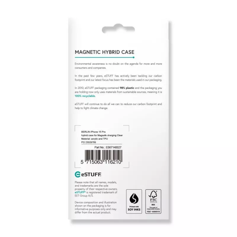 eSTUFF ES67140027 puhelinkotelo 15,5 cm (6,1 tuumaa) kotelo läpinäkyvä