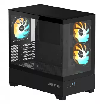 GIGABYTE C201 PANORAMIC PC-kotelo – Mid Tower, m-ATX, 360 mm jäähdytintuki, 3 esiasennettua tuuletinta, USB 3.0, RGB Fusion -tuki