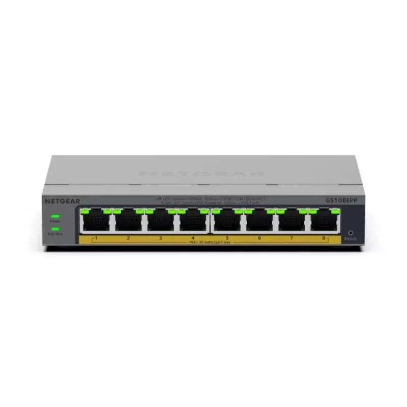 NETGEAR GS108EPP hallitsematon Gigabit Ethernet (10/100/1000) Power over Ethernet (PoE) pöytä-/seinäasennus harmaa