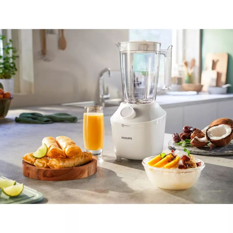 Pöytäblenderi Philips HR2041/00 — 450 W, 1,9 L muovisäiliö, ruostumattomat terät, valkoinen