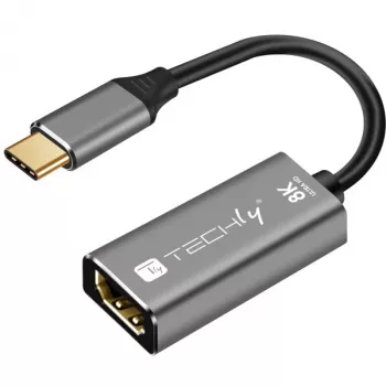 Techly IADAP-USBC-HDMI8 USB-näytönohjainsovitin 7680 x 4320 pikseliä musta, hopea