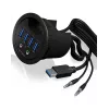 ICY BOX IB-HUB1403A 4-porttinen USB 3.0 -pöytähubi äänituloilla/-lähdöllä, musta
