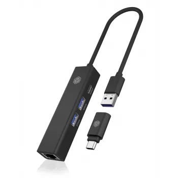 ICY BOX IB-HUB1439-LAN johdollinen USB 3.2 Gen 1 (3.1 Gen 1) Type-A musta