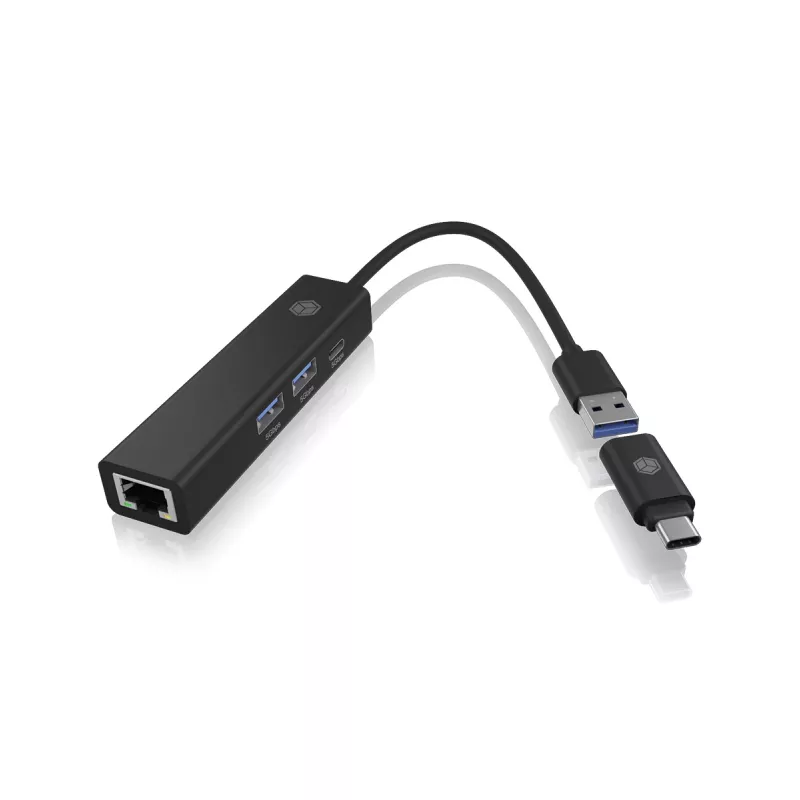 ICY BOX IB-HUB1439-LAN johdollinen USB 3.2 Gen 1 (3.1 Gen 1) Type-A musta
