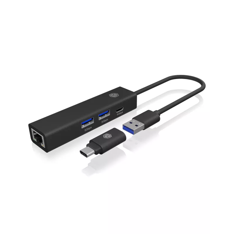 ICY BOX IB-HUB1439-LAN johdollinen USB 3.2 Gen 1 (3.1 Gen 1) Type-A musta