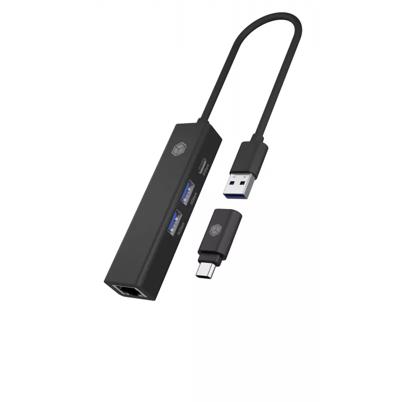 ICY BOX IB-HUB1439-LAN johdollinen USB 3.2 Gen 1 (3.1 Gen 1) Type-A musta
