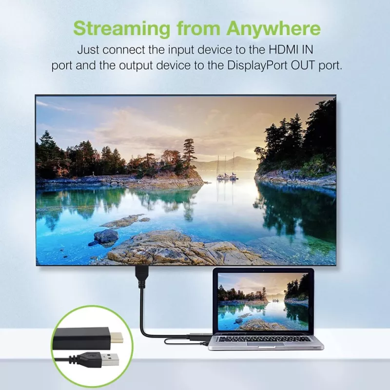 Techly ICOC-HDMI-DP12A HDMI-DisplayPort-sovitin USB-virralla, 4K 30 Hz