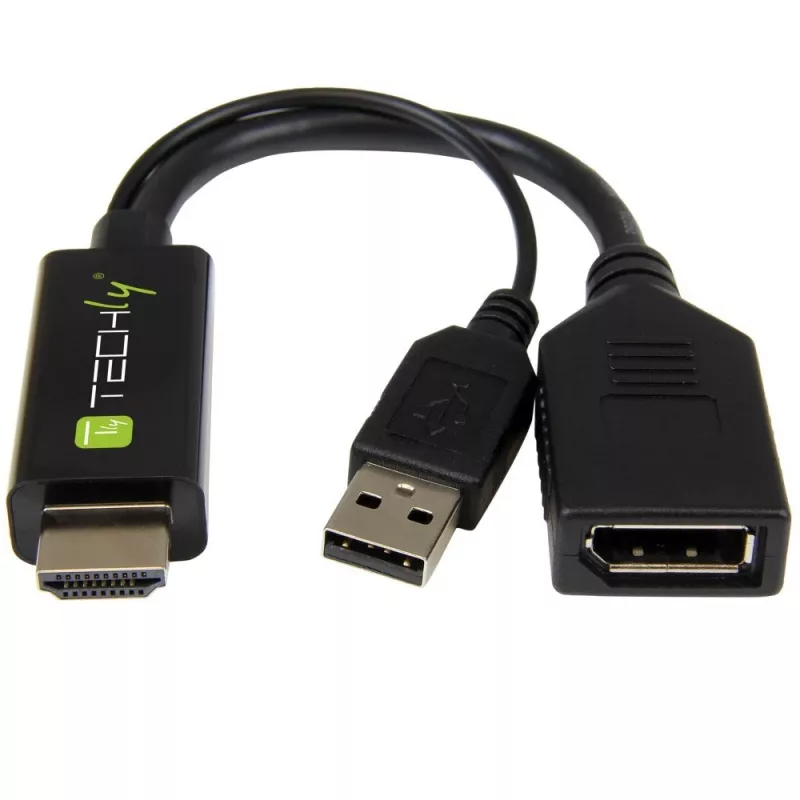 Techly ICOC-HDMI-DP12A HDMI-DisplayPort-sovitin USB-virralla, 4K 30 Hz