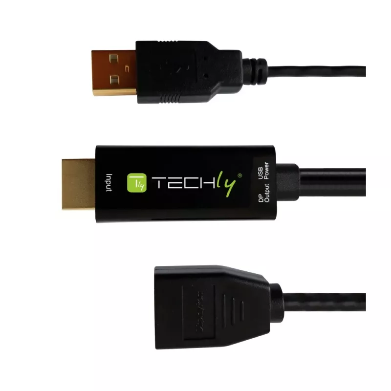 Techly ICOC-HDMI-DP12A HDMI-DisplayPort-sovitin USB-virralla, 4K 30 Hz