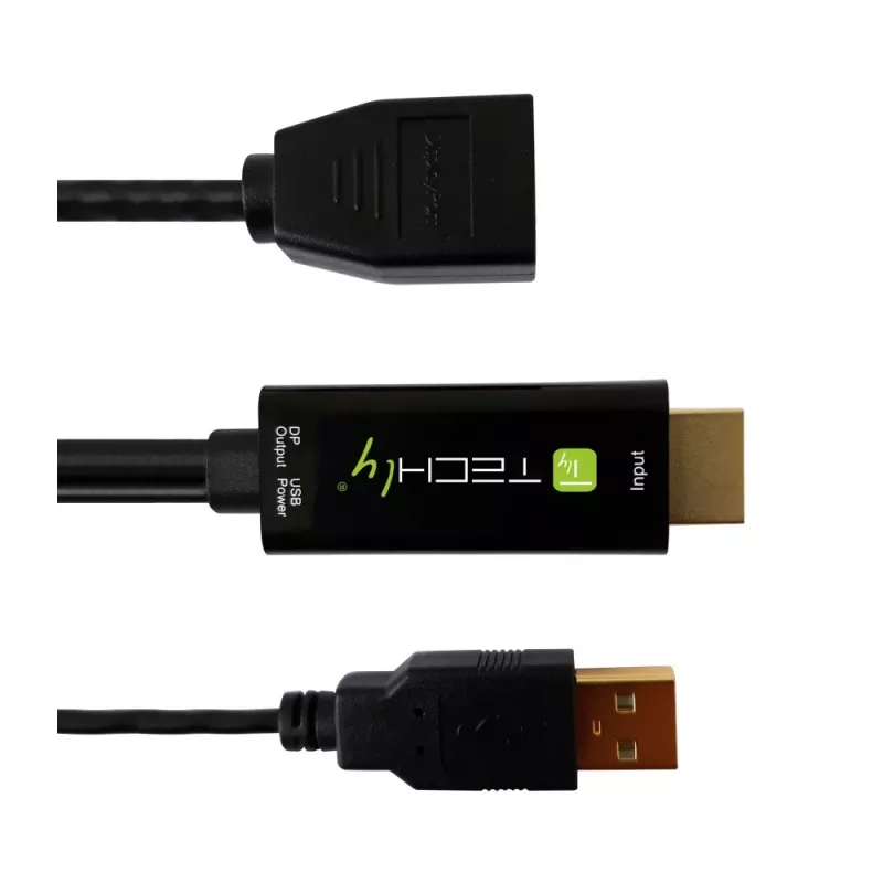Techly ICOC-HDMI-DP12A HDMI-DisplayPort-sovitin USB-virralla, 4K 30 Hz
