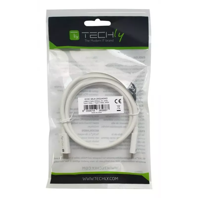 Techly ICOC-MU4-20G240W2 USB-kaapeli USB4 Gen 2x2 2 m USB C valkoinen