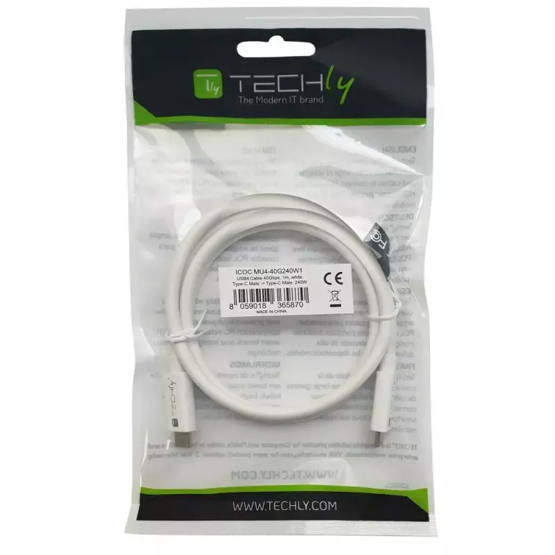 Techly ICOC-MU4-40G240W1 USB-kaapeli USB4 Gen 3x2 1 m USB C valkoinen