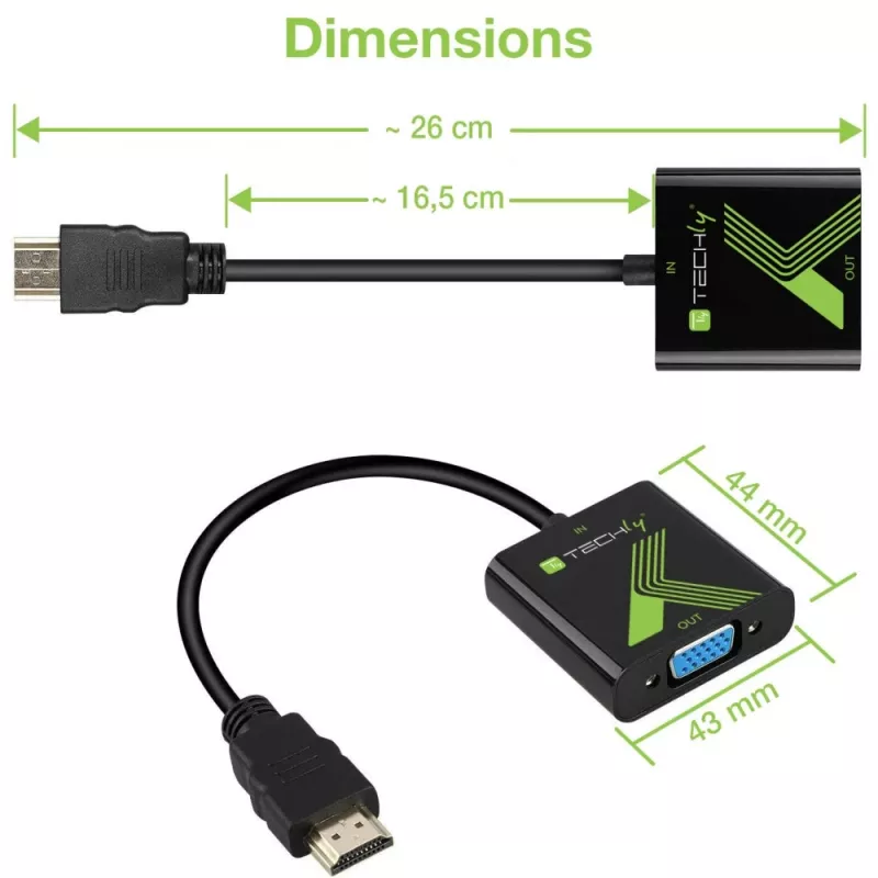 Techly kaapelikonvertterisovitin HDMI-VGA äänellä IDATA HDMI-VGA2A