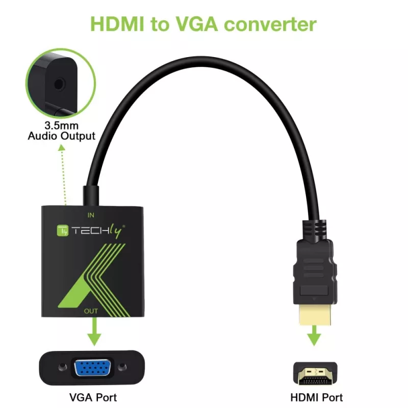 Techly kaapelikonvertterisovitin HDMI-VGA äänellä IDATA HDMI-VGA2A