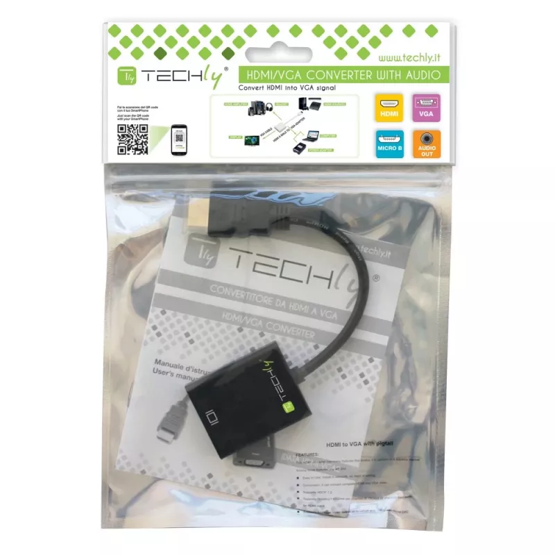 Techly kaapelisovitin konvertteri HDMI-VGA Micro USB:lla ja äänellä IDATA HDMI-VGA2AU