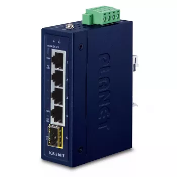 Hallitsematon Gigabit Ethernet -kytkin PLANET IGS-510TF — 4 x 10/100/1000 Mbps, 10 Gbit/s kytkentä, 9–48V DC, seinäkiinnitys