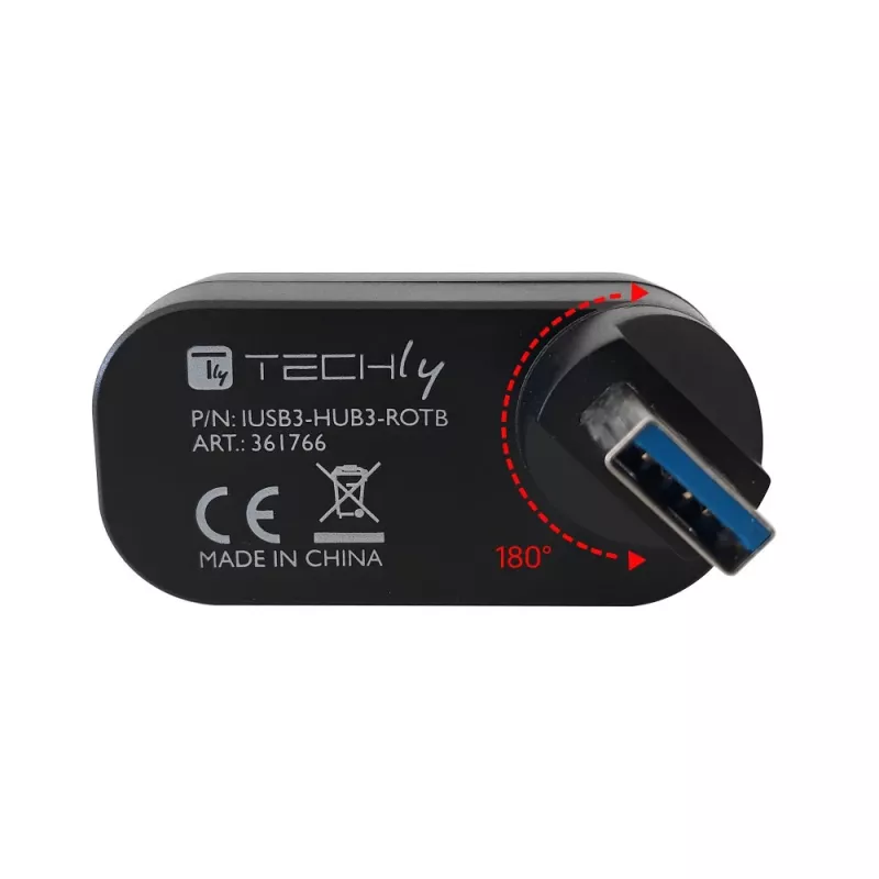 Techly IUSB3-HUB3-ROTB USB-keskitin USB 3.2 Gen 1 (3.1 Gen 1) Type-A 5000 Mbit/s musta