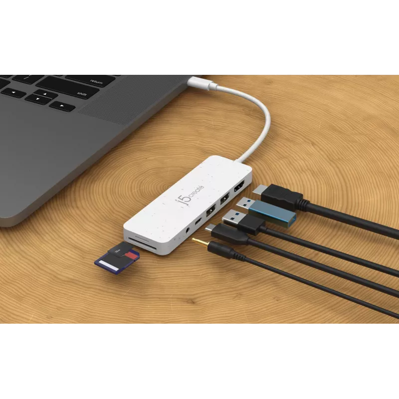 j5create JCD373EW - USB-C®-moniporttikeskitin Power Delivery -tuella