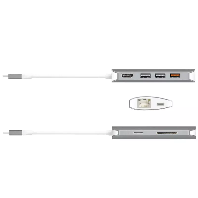 j5create JCD383 USB-C™ 9-in-1-monisovitin, hopea ja valkoinen