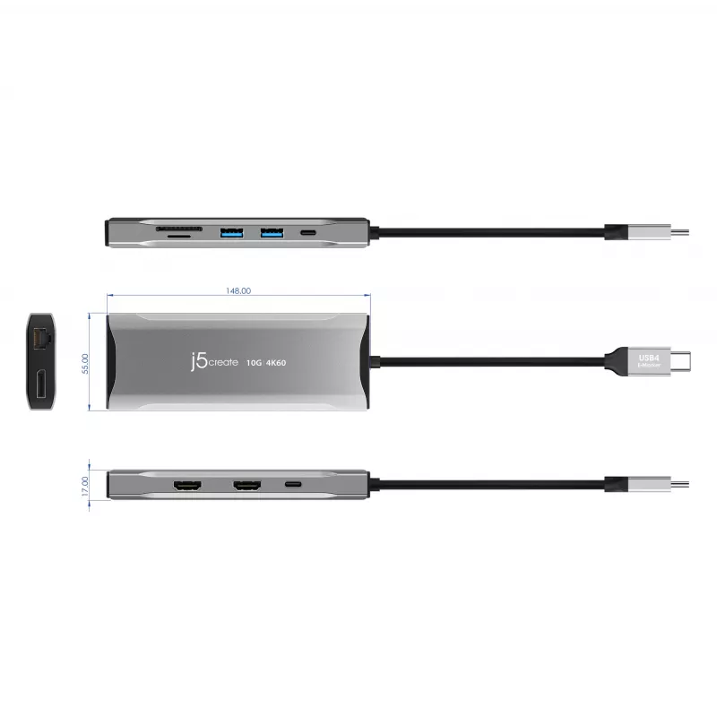 j5create JCD397-N 4K60 Elite USB-C -moninäyttöminitelakka johdollinen USB 3.2 Gen 1