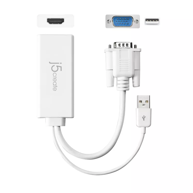 j5create JDA214 VGA - HDMI -video-audio-sovitin valkoinen 0,176 m